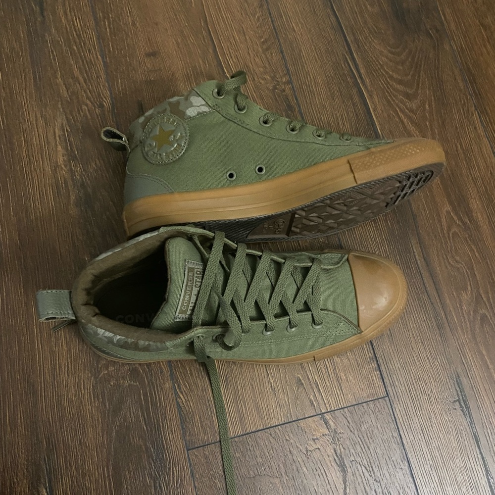 Mens army green high top converses
